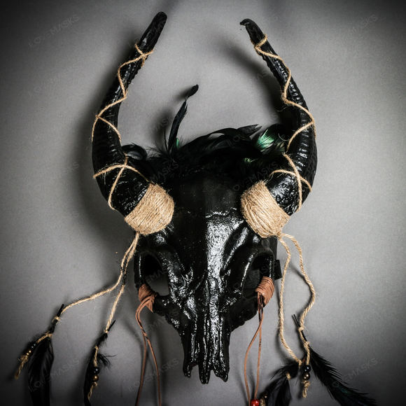 Antelope Devil Horns Animal Skull Ghost Masquerade Mask - Black - Picture 3 of 10